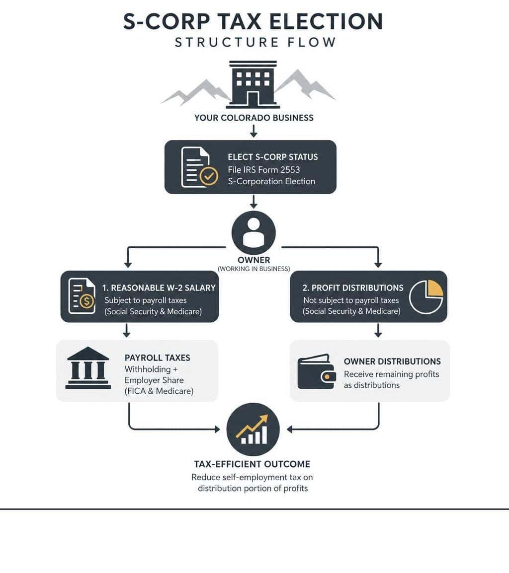 Diagram showing S-Corp tax election structure flow infographic